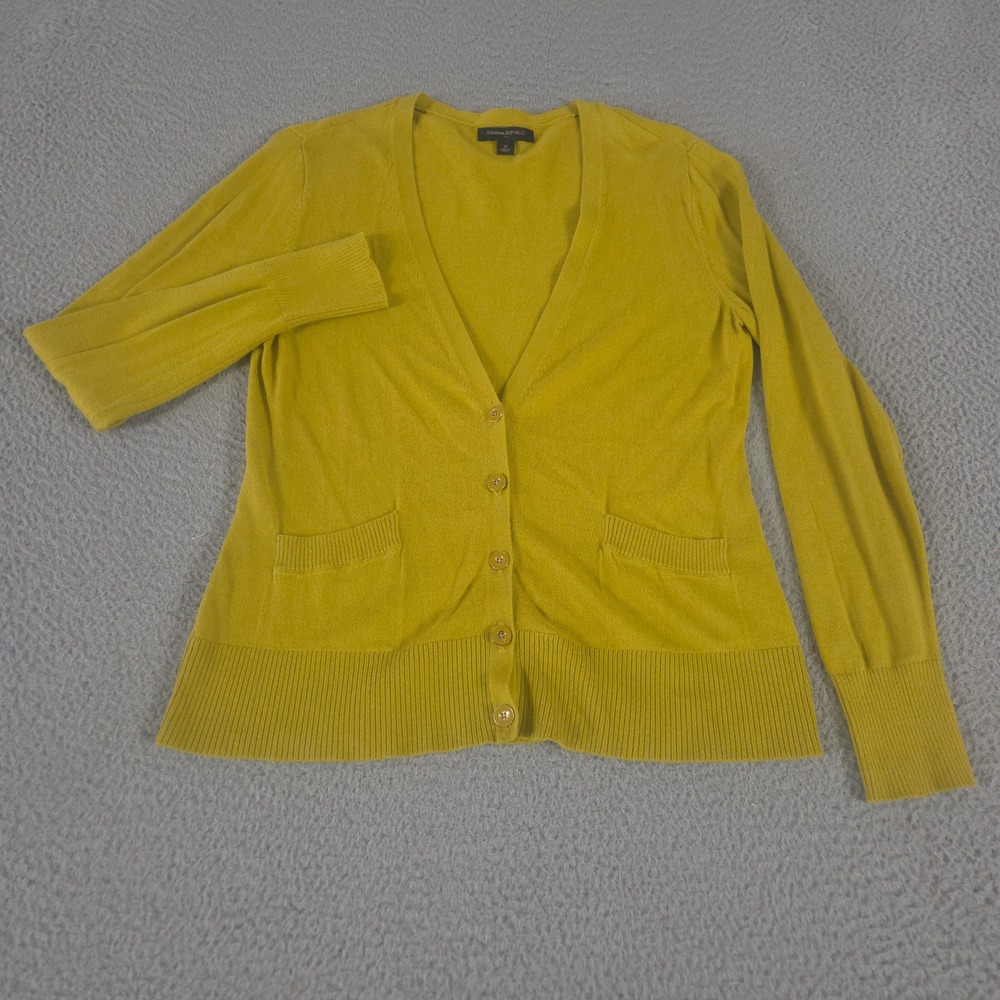 Banana Republic Sweater Womens M Yellow Cardigan Cotton Rayon Knit Pocket V-Neck